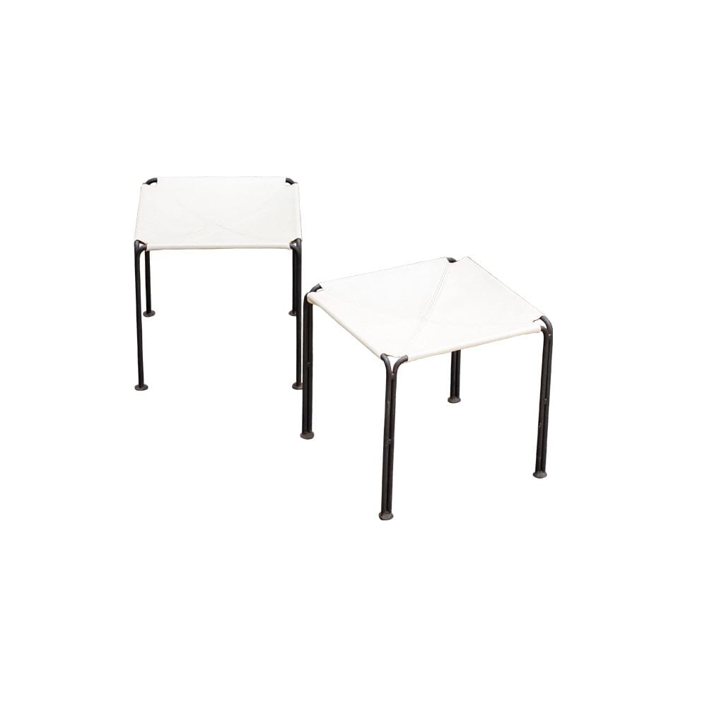 Wrought Iron and Leather Stools Pair